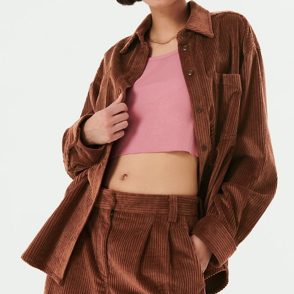 Aritzia Sunday Best Tilly Shirt Jacket Size 1 Brown Corduroy Oversized Shacket - Picture 14 of 14